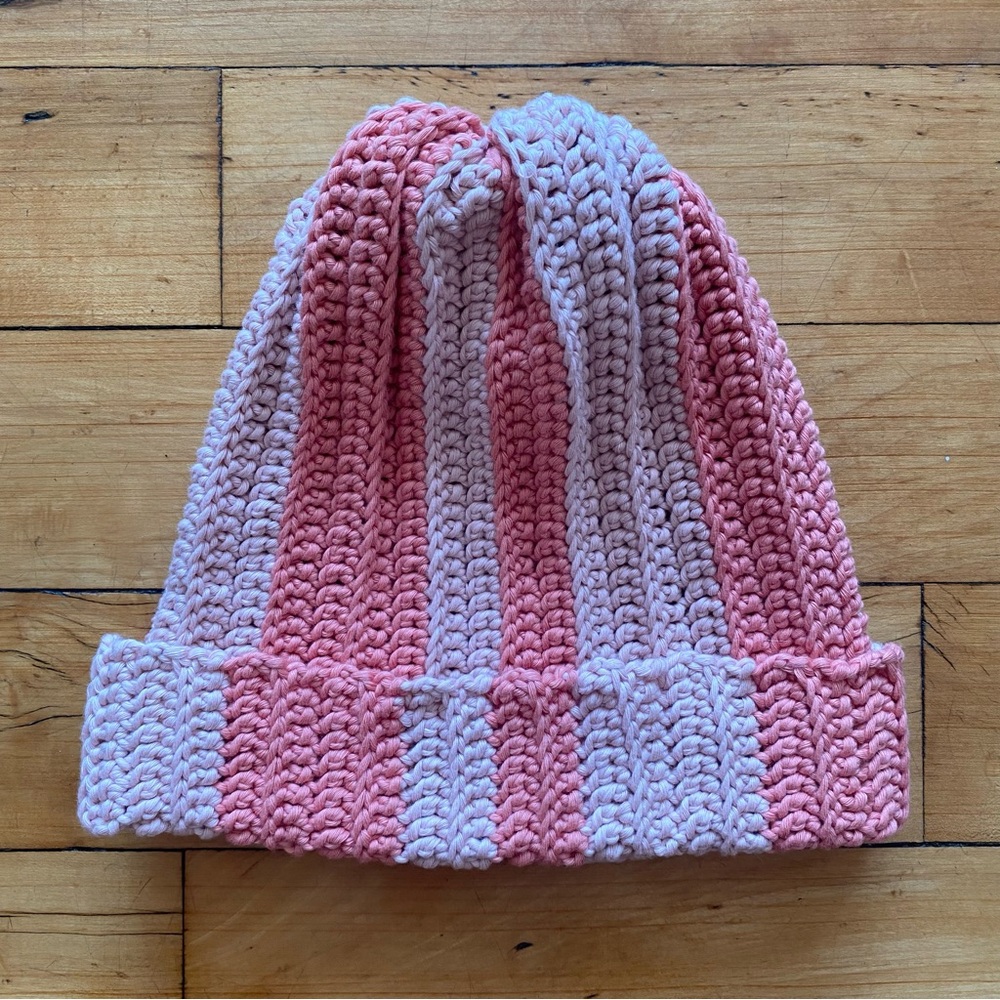 💖 One of One - Hand Made Light and Darker Pink Striped Beanie